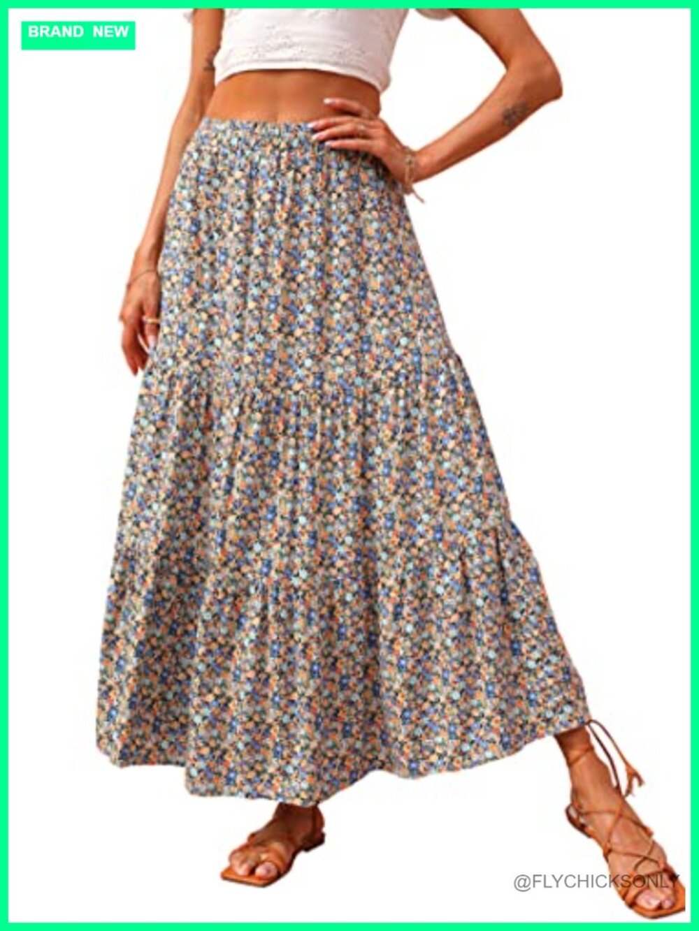 KIRUNDO Women's Boho Floral Maxi Skirt High Waist Flowy A-Line